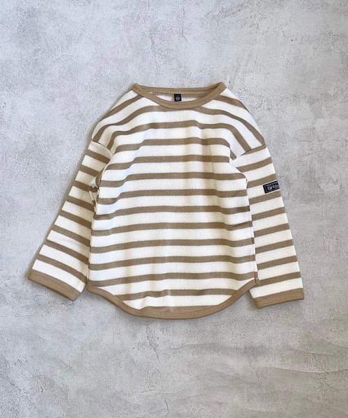 Life Support Products（ライフサポートプロダクツ）の「ウラキモウボーダーカットソー/裏起毛（80～150cm）（Tシャツ/カットソー・キッズ・カーキ/ベージュ/ネイビー・80/150/100/140/130/120/95/90/110）」の7枚目の写真