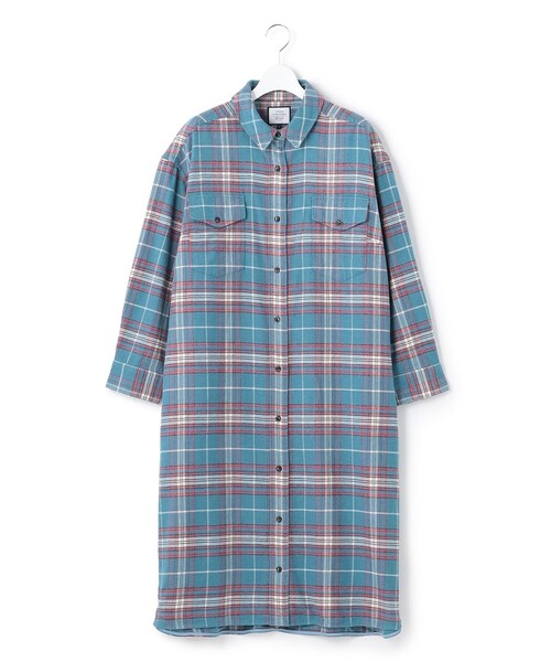 J.PRESS YORK STREET(ジェイプレスヨークストリート)の「【WOMEN】ネルチェックシャツワンピース(シャツワンピース・レディース・ターコイズブルー系3/ネイビー系3/パープル系3・F)」の3枚目の写真