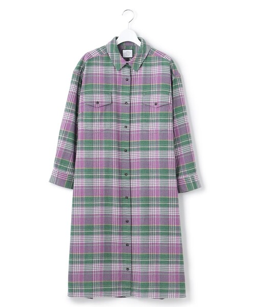 J.PRESS YORK STREET(ジェイプレスヨークストリート)の「【WOMEN】ネルチェックシャツワンピース(シャツワンピース・レディース・ターコイズブルー系3/ネイビー系3/パープル系3・F)」の1枚目の写真