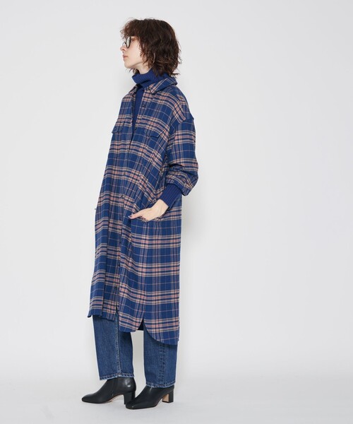 J.PRESS YORK STREET(ジェイプレスヨークストリート)の「【WOMEN】ネルチェックシャツワンピース(シャツワンピース・レディース・ターコイズブルー系3/ネイビー系3/パープル系3・F)」の6枚目の写真