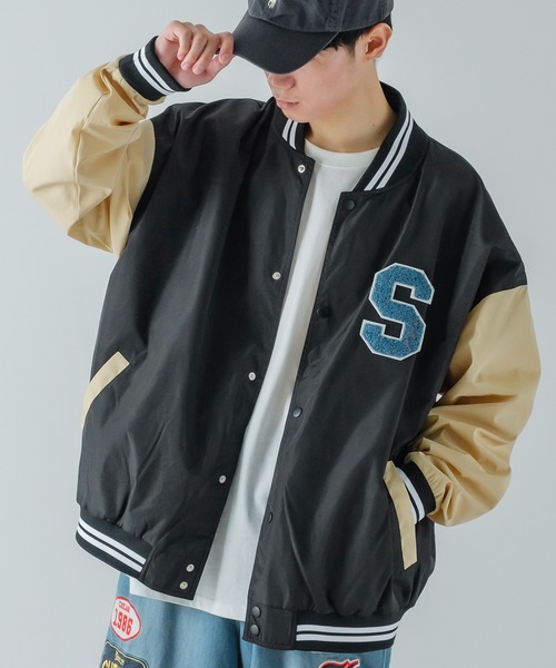 improves（インプローブス）の「ポリツイル サガラ ロゴ 刺繍 スタジアム ジャンパー（スタジャン・メンズ・ブラック/ネイビー/グリーン・MEDIUM/LARGE）」の4枚目の写真