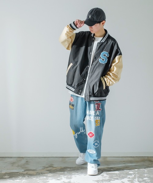 improves（インプローブス）の「ポリツイル サガラ ロゴ 刺繍 スタジアム ジャンパー（スタジャン・メンズ・ブラック/ネイビー/グリーン・MEDIUM/LARGE）」の7枚目の写真