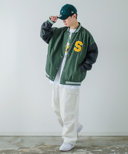 improves（インプローブス）の「ポリツイル サガラ ロゴ 刺繍 スタジアム ジャンパー（スタジャン・メンズ・ブラック/ネイビー/グリーン・MEDIUM/LARGE）」の11枚目の写真