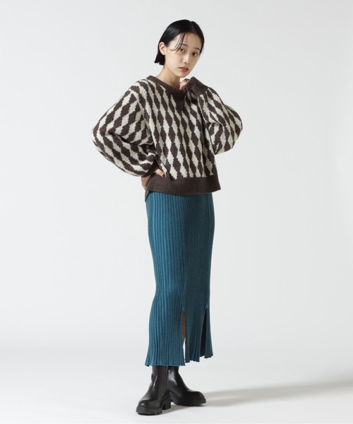 HCAE(エイチシーエーイー)の「HCAE(エイチシーエーイー) PLEATED RIB KNIT SKIRT/プリーツリブニットスカート(スカート・レディース・ブルー/パープル・F)」の9枚目の写真