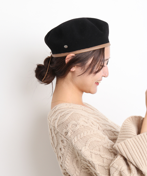 SLOBE IENA（スローブイエナ）の「【LAULHERE】 SLOBE別注 パイピングレザーベレー帽（ハンチング/ベレー帽・レディース・ブラック・FREE）」の18枚目の写真
