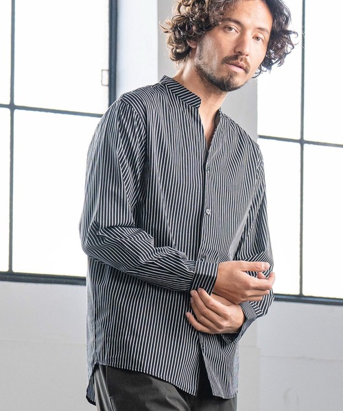 Magine(マージン)の「ms5242- STRIPE BAND COLLAR SKIPPER SHIRTS スキッパ―シャツ(シャツ/ブラウス・メンズ・ホワイト/ネイビー/ブラック・44/48/46)」の1枚目の写真