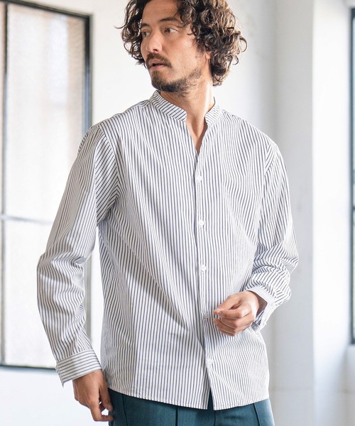 Magine(マージン)の「ms5242- STRIPE BAND COLLAR SKIPPER SHIRTS スキッパ―シャツ(シャツ/ブラウス・メンズ・ホワイト/ネイビー/ブラック・44/48/46)」の4枚目の写真