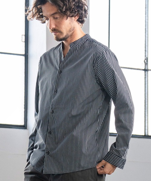 Magine(マージン)の「ms5242- STRIPE BAND COLLAR SKIPPER SHIRTS スキッパ―シャツ(シャツ/ブラウス・メンズ・ホワイト/ネイビー/ブラック・44/48/46)」の8枚目の写真