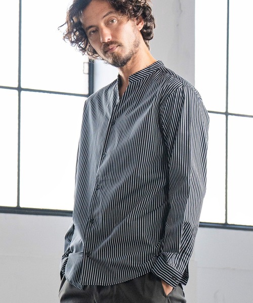 Magine(マージン)の「ms5242- STRIPE BAND COLLAR SKIPPER SHIRTS スキッパ―シャツ(シャツ/ブラウス・メンズ・ホワイト/ネイビー/ブラック・44/48/46)」の9枚目の写真