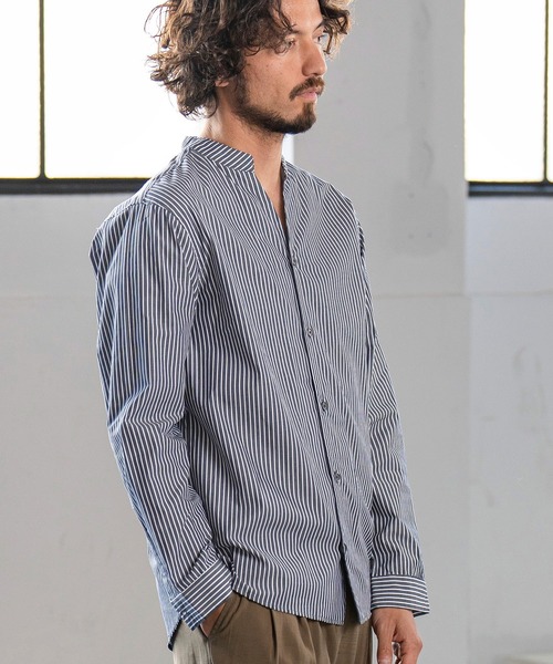 Magine(マージン)の「ms5242- STRIPE BAND COLLAR SKIPPER SHIRTS スキッパ―シャツ(シャツ/ブラウス・メンズ・ホワイト/ネイビー/ブラック・44/48/46)」の12枚目の写真