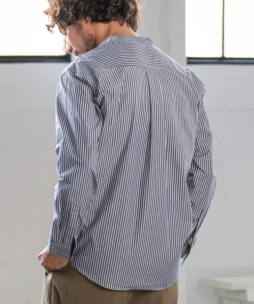 Magine(マージン)の「ms5242- STRIPE BAND COLLAR SKIPPER SHIRTS スキッパ―シャツ(シャツ/ブラウス・メンズ・ホワイト/ネイビー/ブラック・44/48/46)」の13枚目の写真