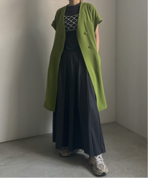 Ameriアメリヴィンテージ フレンチスリーブノーカラーロングベストMグリーン Ameri(アメリ)の「FRENCH SLEEVE NO COLLAR VEST(ベスト