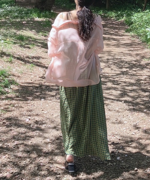 AS KNOW AS plus(アズノゥアズプラス)の「○バンドカラーなシアーシャツ(シャツ/ブラウス・レディース・オフホワイト/ライトグリーン/ブラック/ライトピンク・FREE)」の19枚目の写真