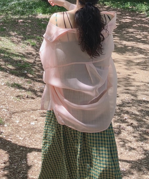 AS KNOW AS plus(アズノゥアズプラス)の「○バンドカラーなシアーシャツ(シャツ/ブラウス・レディース・オフホワイト/ライトグリーン/ブラック/ライトピンク・FREE)」の20枚目の写真