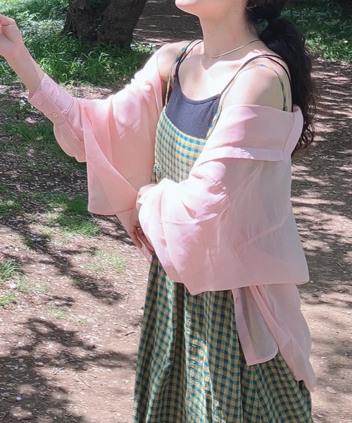 AS KNOW AS plus(アズノゥアズプラス)の「○バンドカラーなシアーシャツ(シャツ/ブラウス・レディース・オフホワイト/ライトグリーン/ブラック/ライトピンク・FREE)」の18枚目の写真