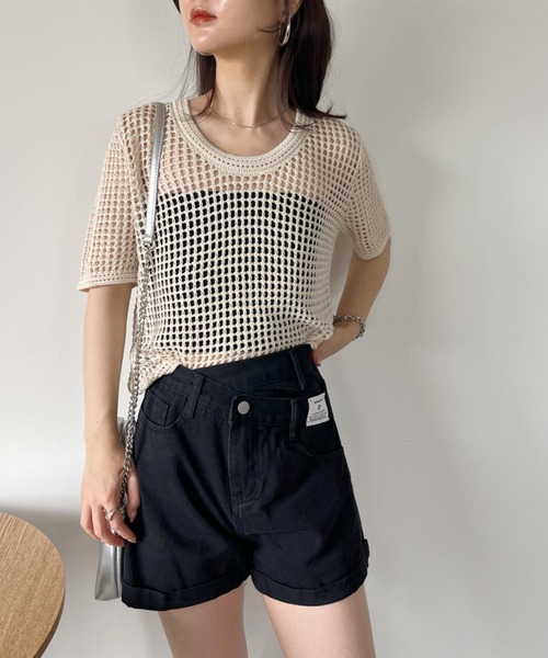 CLEA（クレア）の「ウエストデザインハイウエストデニムショートパンツ（デニムパンツ・レディース・ブラック/ブルー・M）」の8枚目の写真