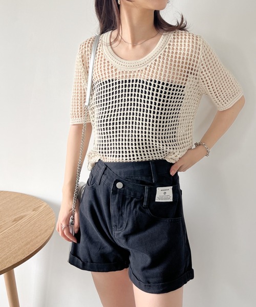 CLEA（クレア）の「ウエストデザインハイウエストデニムショートパンツ（デニムパンツ・レディース・ブラック/ブルー・M）」の9枚目の写真