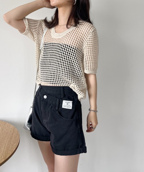 CLEA（クレア）の「ウエストデザインハイウエストデニムショートパンツ（デニムパンツ・レディース・ブラック/ブルー・M）」の10枚目の写真