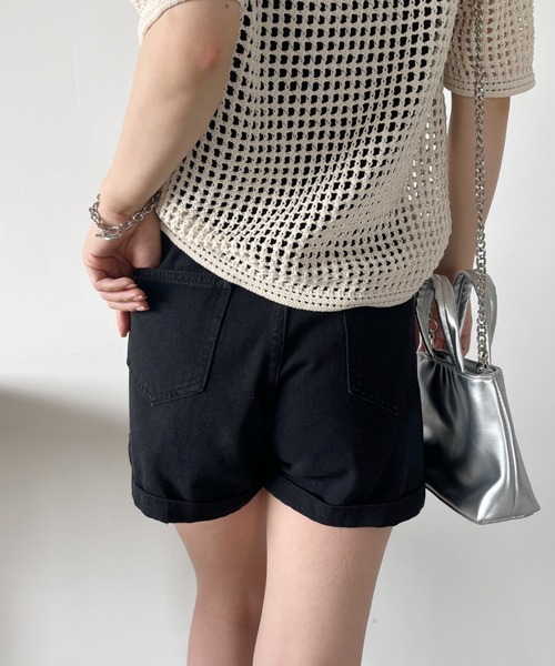 CLEA（クレア）の「ウエストデザインハイウエストデニムショートパンツ（デニムパンツ・レディース・ブラック/ブルー・M）」の7枚目の写真