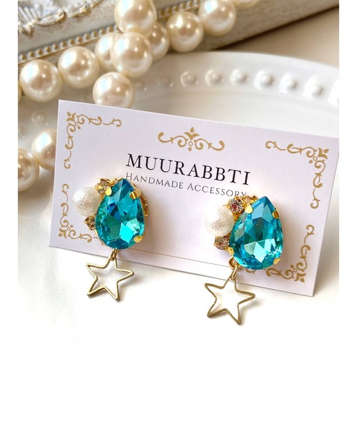 tone(トーン)の「【MUURABBTI】雫とビジューと星のピアス(MA)(ピアス(両耳用)・レディース・その他1/ブルー系その他・FREE)」の2枚目の写真