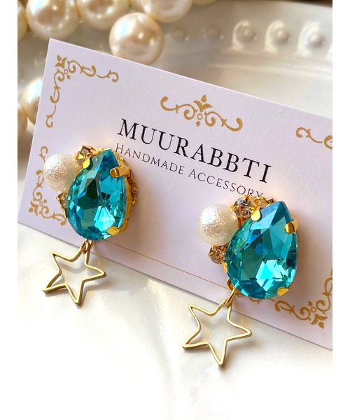 tone(トーン)の「【MUURABBTI】雫とビジューと星のピアス(MA)(ピアス(両耳用)・レディース・その他1/ブルー系その他・FREE)」の4枚目の写真
