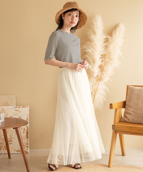 LOWRYS FARM（ローリーズファーム）の「ボーダーメロー５Ｓ　905220（Tシャツ/カットソー・レディース・ブルー/ホワイト/オレンジ・FREE）」の4枚目の写真