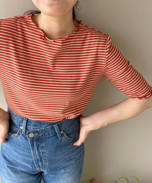 LOWRYS FARM（ローリーズファーム）の「ボーダーメロー５Ｓ　905220（Tシャツ/カットソー・レディース・ブルー/ホワイト/オレンジ・FREE）」の9枚目の写真