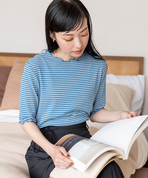 LOWRYS FARM（ローリーズファーム）の「ボーダーメロー５Ｓ　905220（Tシャツ/カットソー・レディース・ブルー/ホワイト/オレンジ・FREE）」の13枚目の写真