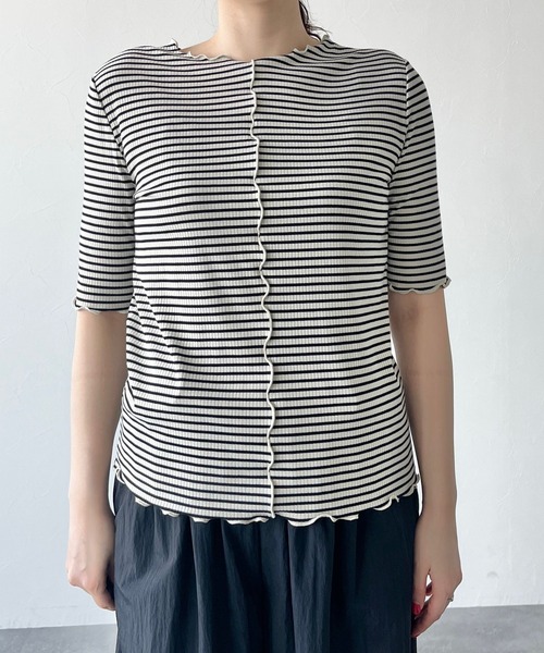 LOWRYS FARM（ローリーズファーム）の「ボーダーメロー５Ｓ　905220（Tシャツ/カットソー・レディース・ブルー/ホワイト/オレンジ・FREE）」の14枚目の写真