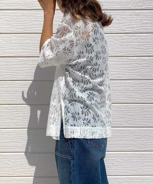 Q（キュー）の「コードレーストップス（Tシャツ/カットソー・レディース・アイボリー/ブラック・MEDIUM）」の6枚目の写真