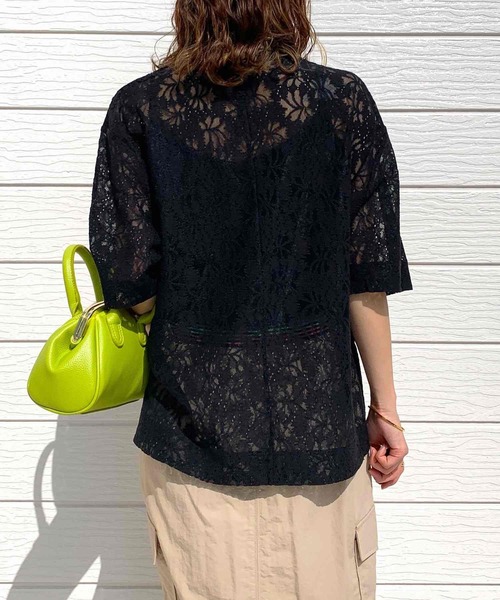 Q（キュー）の「コードレーストップス（Tシャツ/カットソー・レディース・アイボリー/ブラック・MEDIUM）」の9枚目の写真