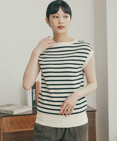 FORK&SPOON（フォークアンドスプーン）の「FORK&SPOON　変形ワッフルボートネックプルオーバー（Tシャツ/カットソー・レディース・ブラック系その他/アイボリー/ブラック/ホワイト系その他・1）」の6枚目の写真