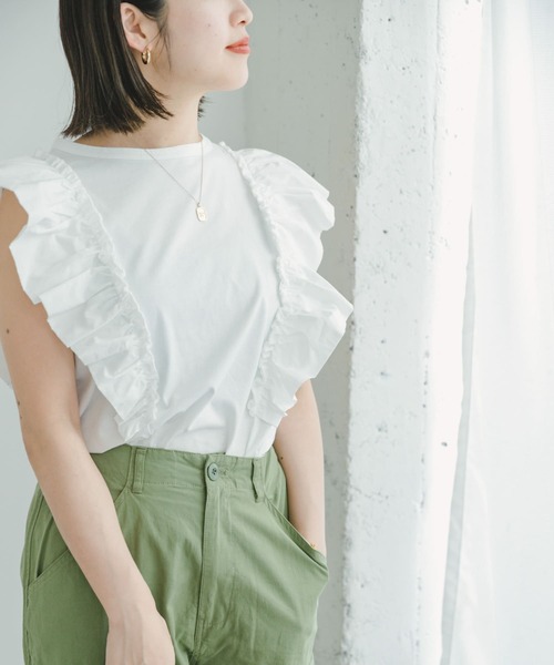 ITEMS URBANRESEARCH(アイテムズ アーバンリサーチ)の「フハクラッフルプルオーバー(Tシャツ/カットソー・レディース・ホワイト/ブラック・FREE)」の1枚目の写真