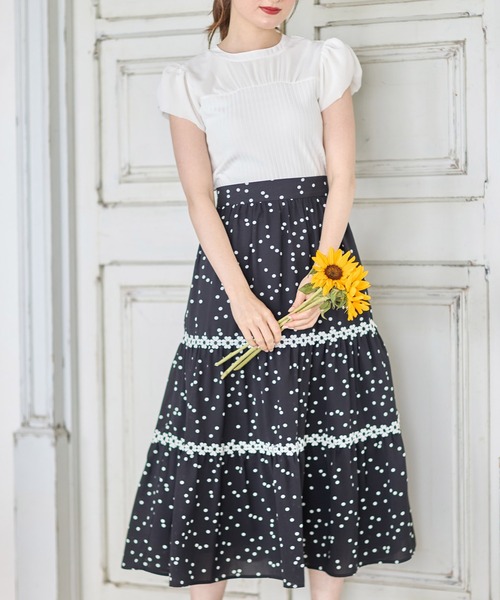 ドット刺繍ティアードスカート さらっとした着心地】ドット刺繍ティアードスカート | La