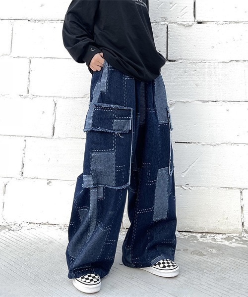 ARULE（アルール）の「『ARULE/アルール』パッチワークワイドデニムパンツ【Y】【CN】（デニムパンツ・メンズ・インディゴブルー・L/XL）」の4枚目の写真