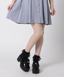 キラキラストーン付きリボン厚底ローファーパンプス