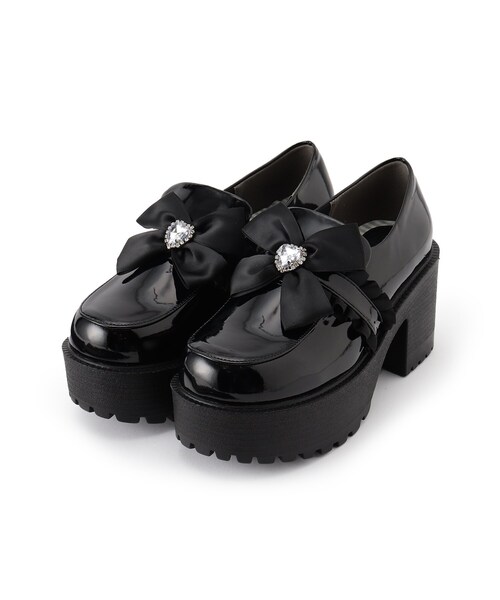 cs T&P（シーエスティーアンドピー）の「キラキラストーン付きリボン厚底ローファーパンプス（パンプス・レディース・ホワイト系2/ピンク系6/ブラック系1/ダークブラウン系1/ブラック系8/ホワイト系9/ピンク系9・LL/L/S/M）」の8枚目の写真