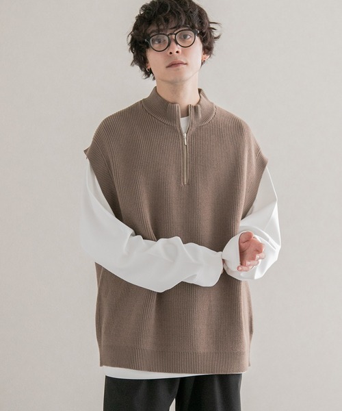 RAGEBLUE(レイジブルー)の「ハーフジップ/モックネックニットベスト(ベスト・メンズ・ホワイト/ブラック/ブラウン・MEDIUM/LARGE)」の3枚目の写真