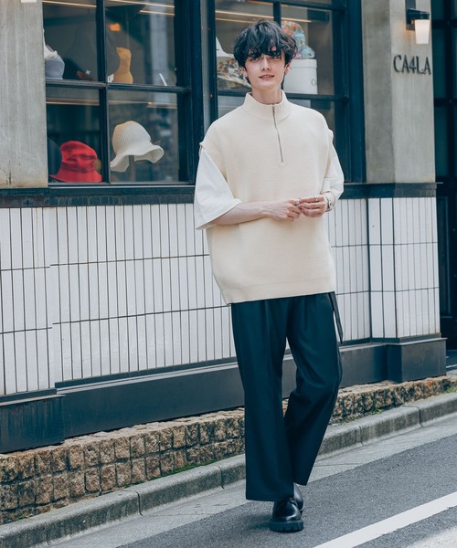 RAGEBLUE(レイジブルー)の「ハーフジップ/モックネックニットベスト(ベスト・メンズ・ホワイト/ブラック/ブラウン・MEDIUM/LARGE)」の4枚目の写真