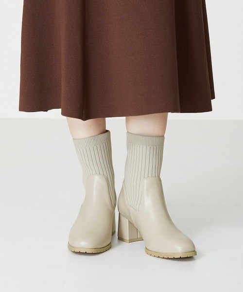 ORiental TRaffic（オリエンタルトラフィック）の「＼ 美脚  ／ スクエアトゥ ニット ヒール ブーツ 31403（ブーツ・レディース・ベージュ/ブラウン/ブラック/アイボリー・S/M/L/LL/3L/SS）」の7枚目の写真