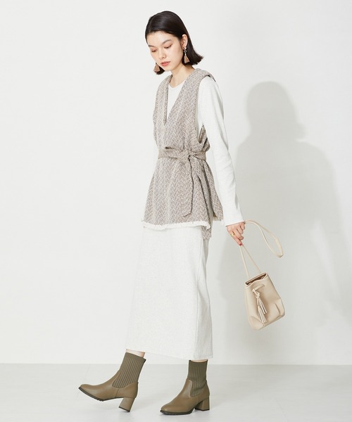 ORiental TRaffic（オリエンタルトラフィック）の「＼ 美脚  ／ スクエアトゥ ニット ヒール ブーツ 31403（ブーツ・レディース・ベージュ/ブラウン/ブラック/アイボリー・S/M/L/LL/3L/SS）」の9枚目の写真