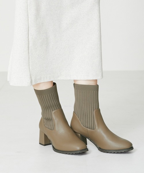 ORiental TRaffic（オリエンタルトラフィック）の「＼ 美脚  ／ スクエアトゥ ニット ヒール ブーツ 31403（ブーツ・レディース・ベージュ/ブラウン/ブラック/アイボリー・S/M/L/LL/3L/SS）」の13枚目の写真