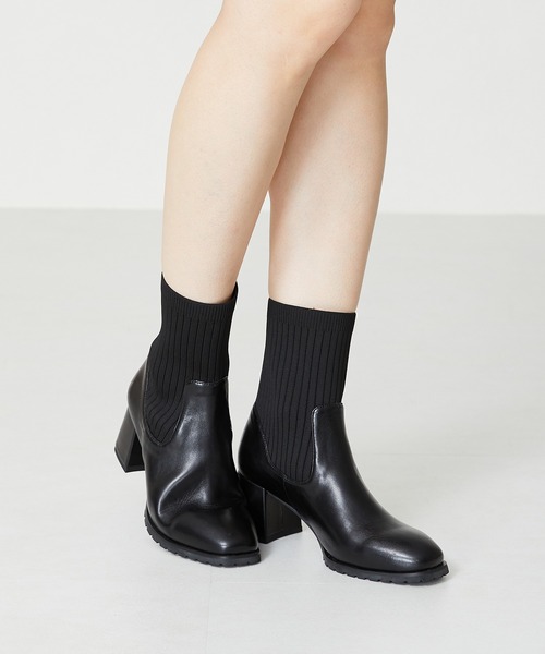 ORiental TRaffic（オリエンタルトラフィック）の「＼ 美脚  ／ スクエアトゥ ニット ヒール ブーツ 31403（ブーツ・レディース・ベージュ/ブラウン/ブラック/アイボリー・S/M/L/LL/3L/SS）」の12枚目の写真