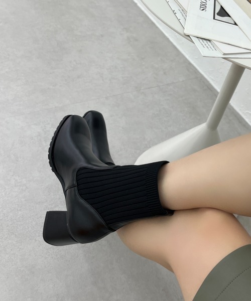 ORiental TRaffic（オリエンタルトラフィック）の「＼ 美脚  ／ スクエアトゥ ニット ヒール ブーツ 31403（ブーツ・レディース・ベージュ/ブラウン/ブラック/アイボリー・S/M/L/LL/3L/SS）」の17枚目の写真