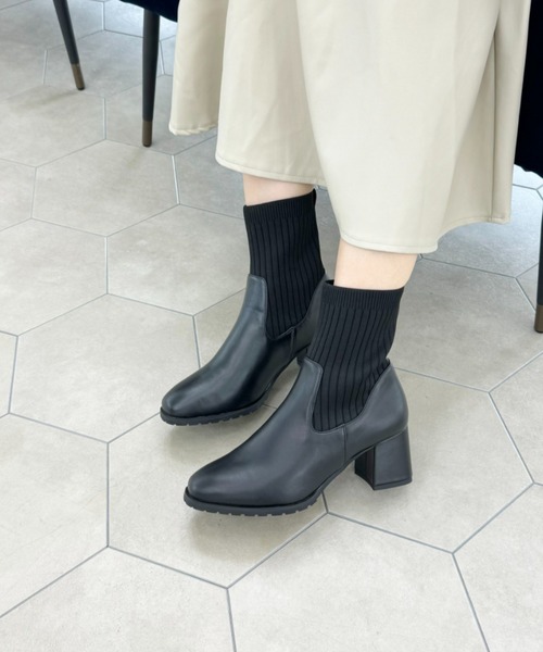 ORiental TRaffic（オリエンタルトラフィック）の「＼ 美脚  ／ スクエアトゥ ニット ヒール ブーツ 31403（ブーツ・レディース・ベージュ/ブラウン/ブラック/アイボリー・S/M/L/LL/3L/SS）」の15枚目の写真