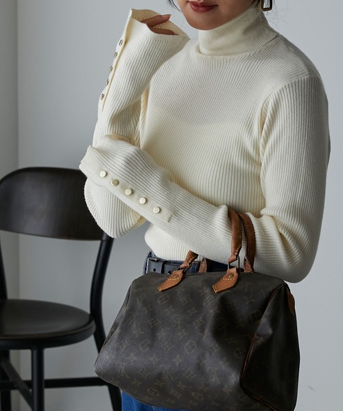 LOUIS VUITTON タートルネックリブニット ホワイト M｜レディース 