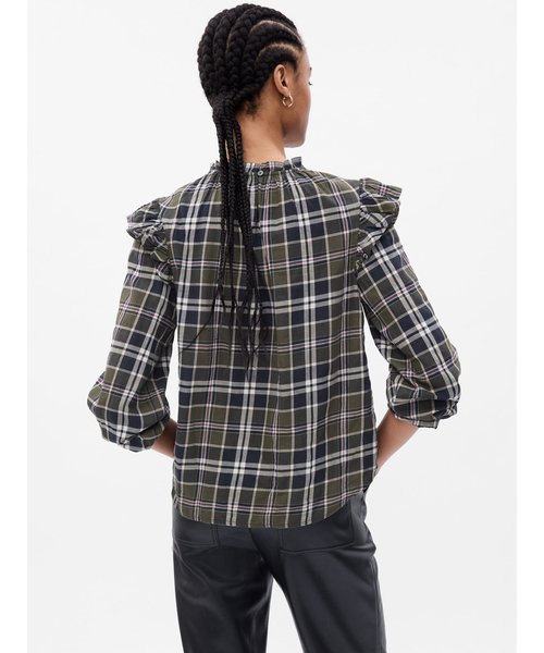 GAP(ギャップ)の「メタリック ラッフルフリルシャツ(シャツ/ブラウス・レディース・ブラック/カーキ・M/S/L/XXS/XS)」の3枚目の写真