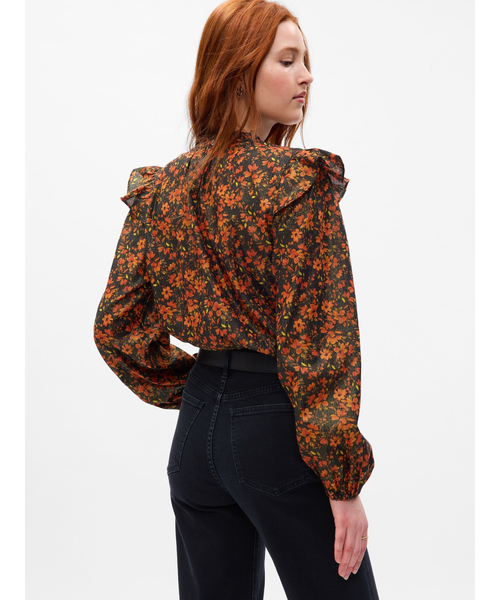 GAP(ギャップ)の「メタリック ラッフルフリルシャツ(シャツ/ブラウス・レディース・ブラック/カーキ・M/S/L/XXS/XS)」の4枚目の写真