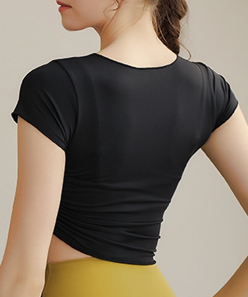 DAY CLOSET（デイ クローゼット）の「レディース サイドリボンスリットネッククロップドヨガウェアトップス[トレーニングウェア/ジムウェア/ピラティスウェア]（その他トップス・レディース・ブラック/ブルー/ホワイト/グリーン/マスタード・M/S/L）」の9枚目の写真