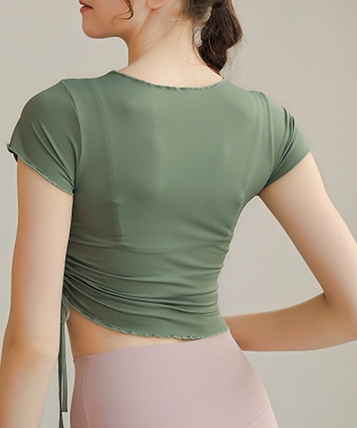 DAY CLOSET（デイ クローゼット）の「レディース サイドリボンスリットネッククロップドヨガウェアトップス[トレーニングウェア/ジムウェア/ピラティスウェア]（その他トップス・レディース・ブラック/ブルー/ホワイト/グリーン/マスタード・M/S/L）」の11枚目の写真